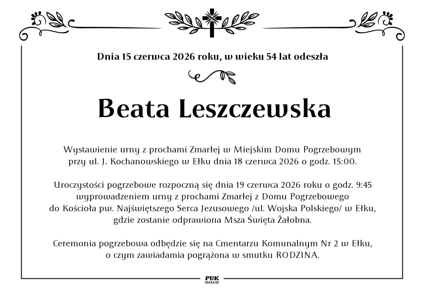 beata Leszczewska - nekrolog
